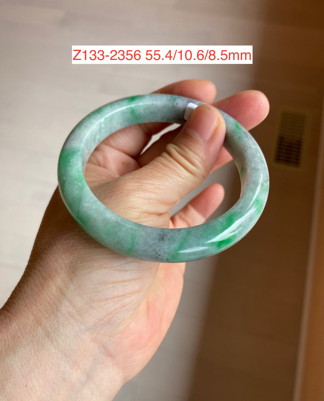 54.5mm certificated Type A 100% Natural sunny green/dark green/black Jadeite Jade bangle Z133-2356