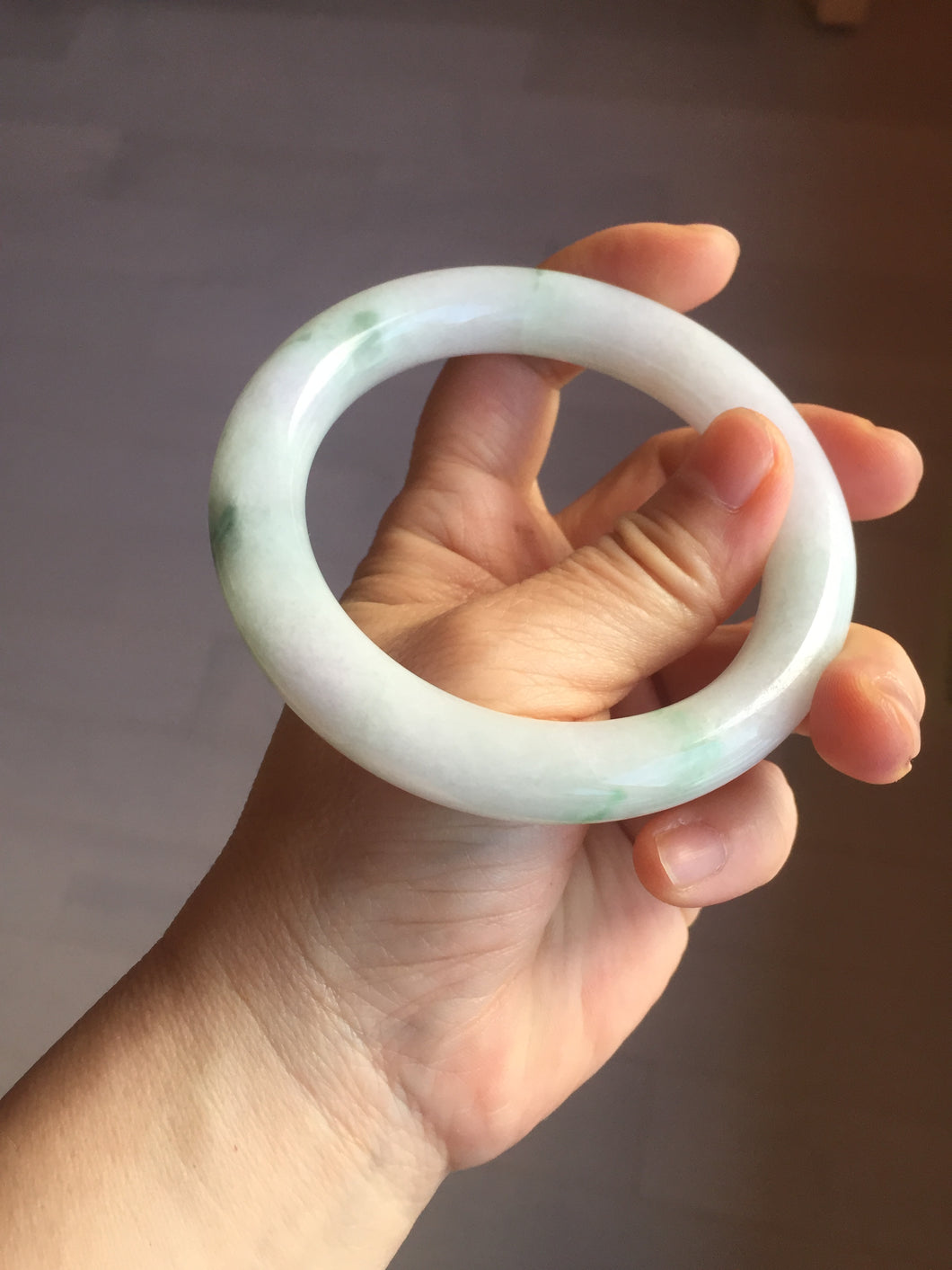 60mm certified 100% natural light green/white/purple chubby round cut jadeite jade bangle BS40-8569