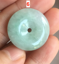 Load image into Gallery viewer, 23.5-27.7mm 100% Natural apple green/white jadeite Jade Safety Guardian Button(donut) Pendant group BK112
