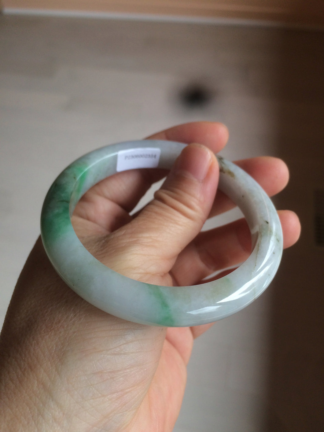 56.4mm certificated Type A 100% Natural sunny green/white Jadeite Jade bangle Z131-2354