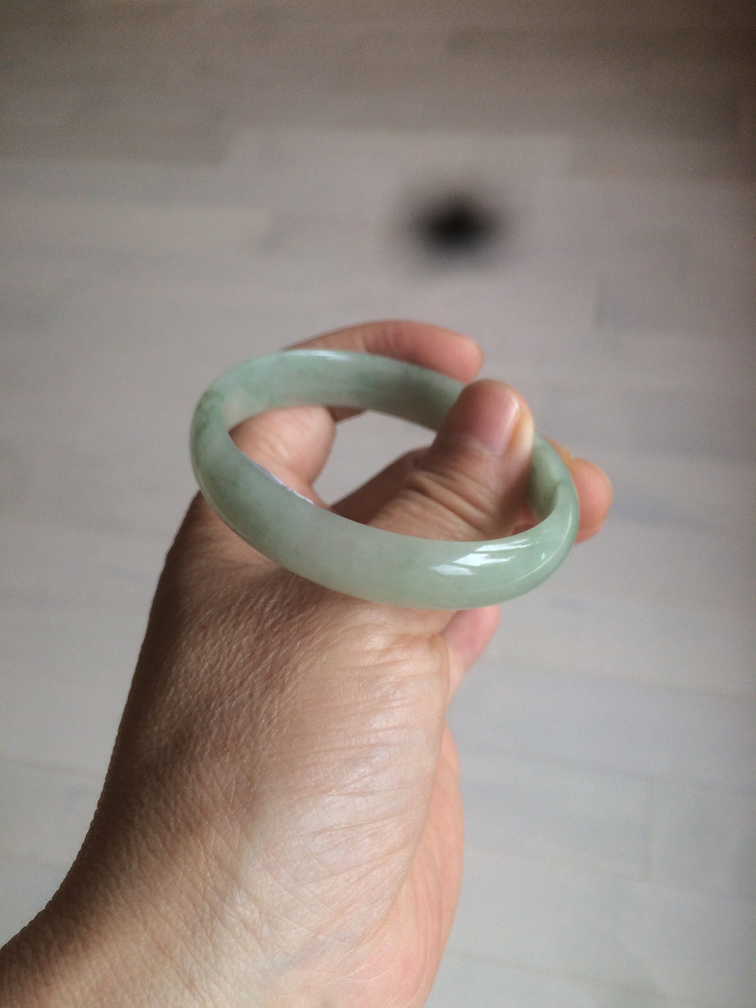 52mm Certified Type A 100% Natural icy watery light green Jadeite Jade oval bangle Q128-7341
