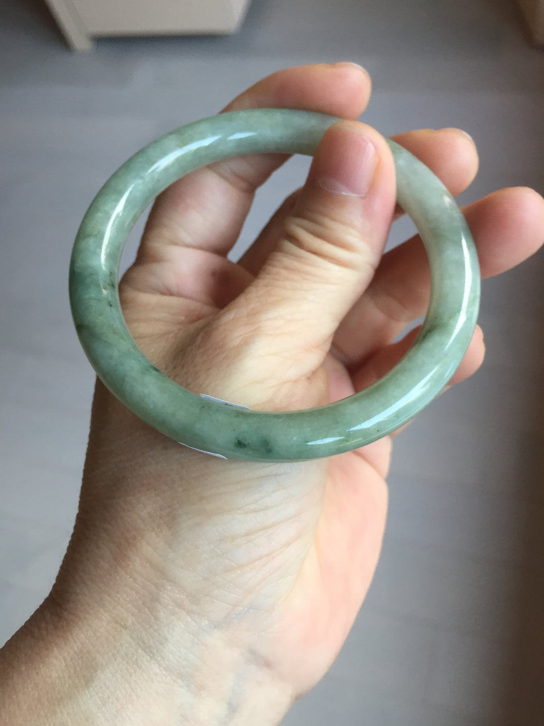 55.8mm Certified type A 100% Natural  light green gray round cut Jadeite bangle PD38-9582
