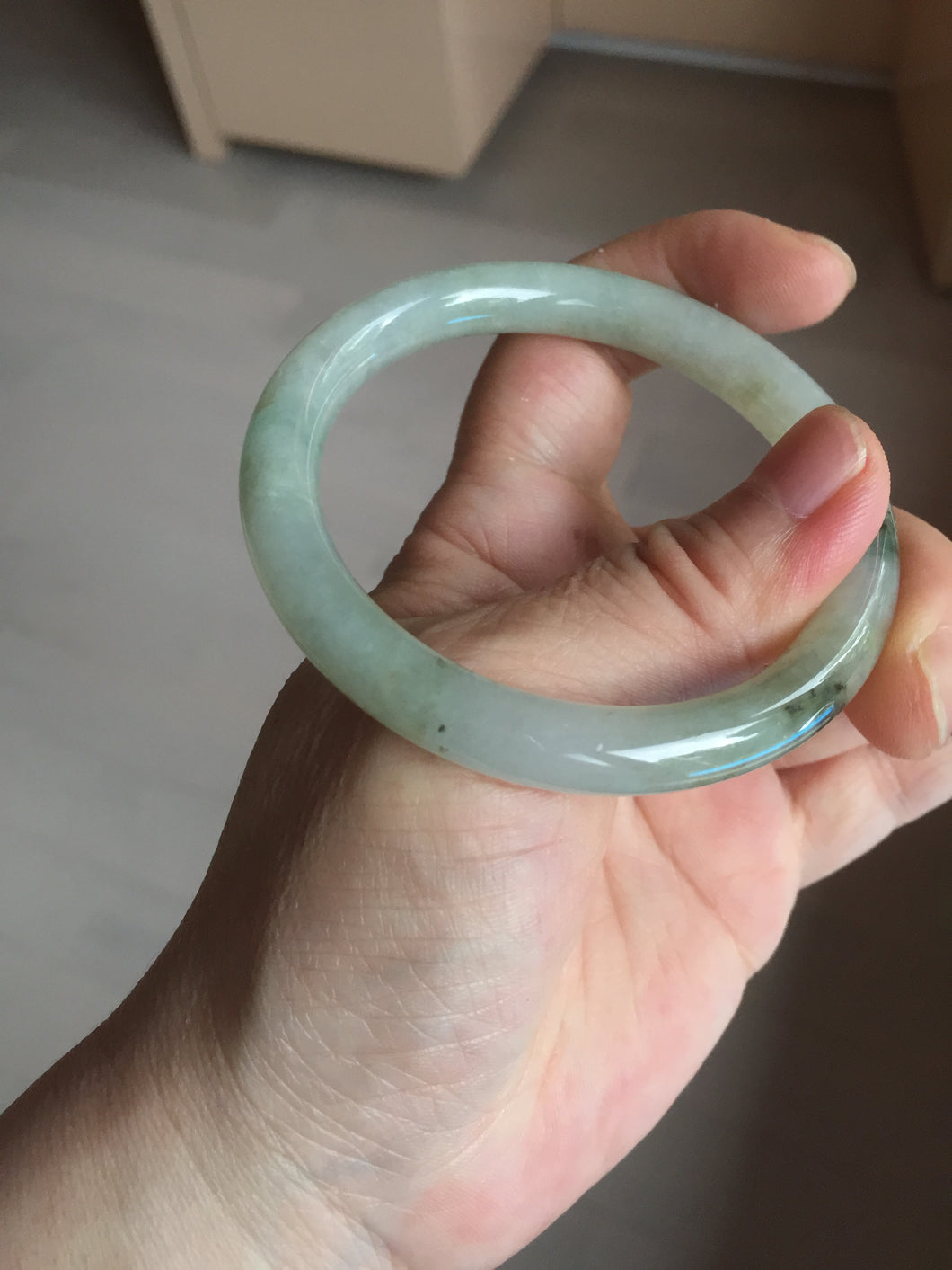 54.2mm Certified type A 100% Natural light green yellow brown floating seaweed round cut Jadeite bangle E88-6622