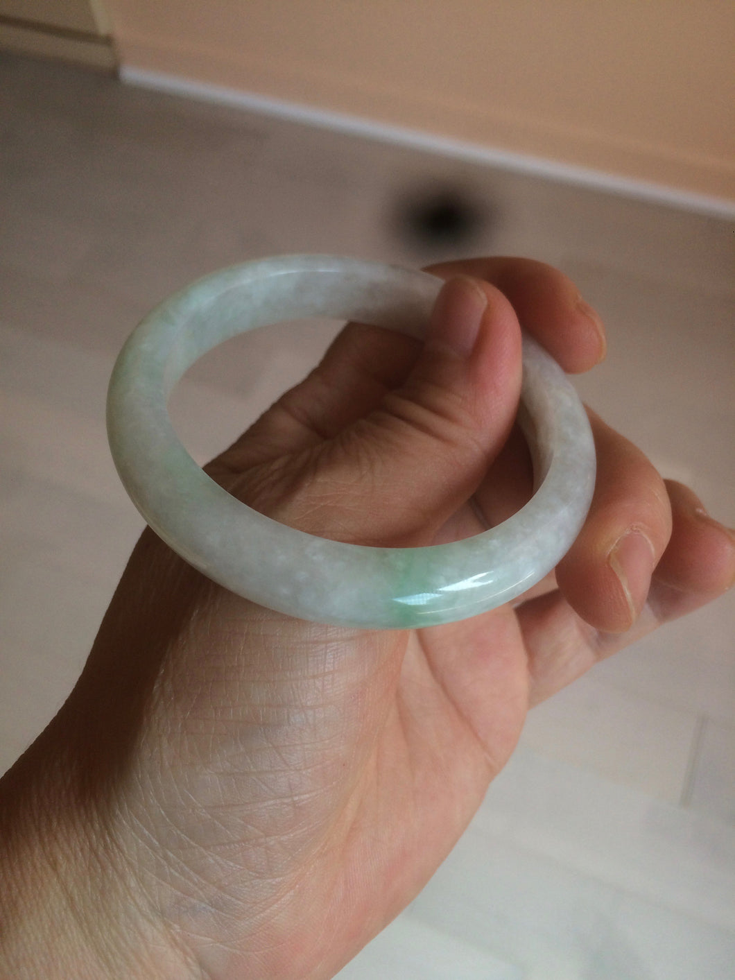 52.5 mm Certified Type A 100% Natural sunny green/white Jadeite jade bangle m97-5059