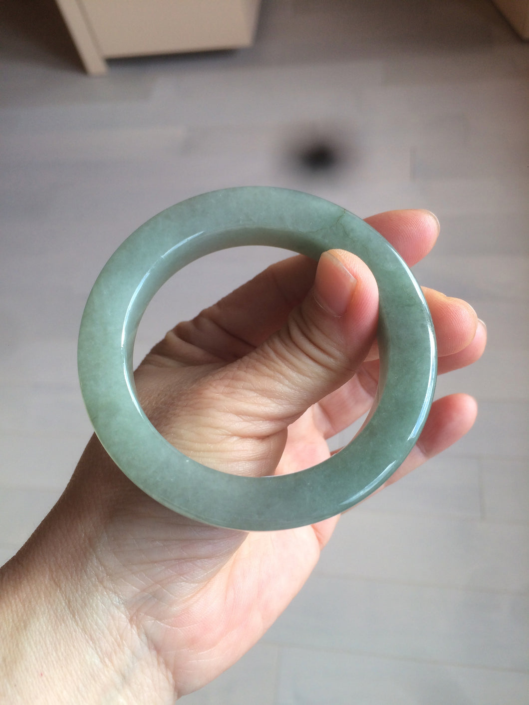 53.4mm certified type A 100% Natural dark green/gray square style Jadeite Jade bangle BH34-5250