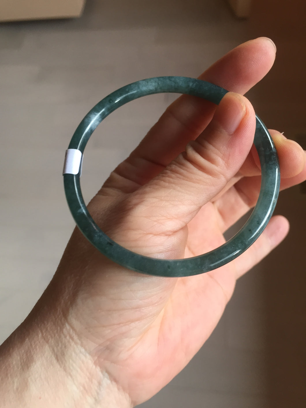 59.5mm Certified Type A 100% Natural dark green/blue/gray Guatemala slim round cut Jadeite bangle PD177-2483