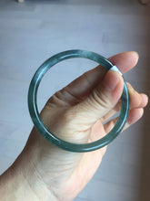 Load image into Gallery viewer, 59.5mm Certified Type A 100% Natural dark green/blue/gray with flying snow Guatemala slim round cut Jadeite bangle PD63-3387
