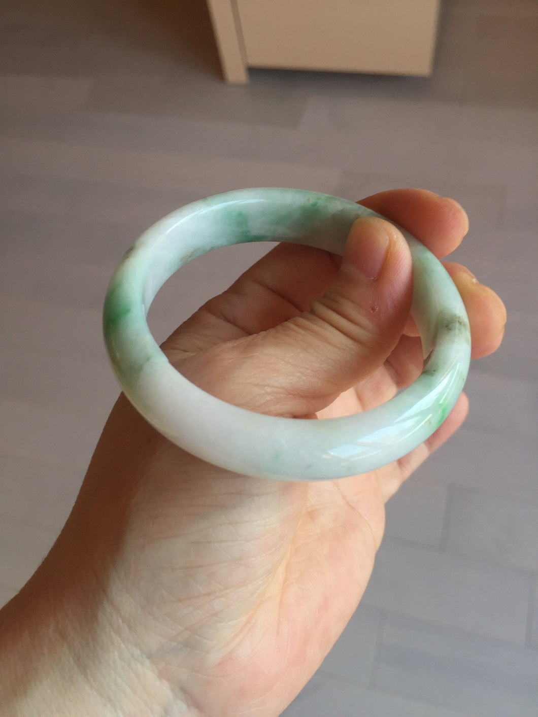 54mm 100% natural certified sunny green/white (白底青) jadeite jade bangle BL36-5240