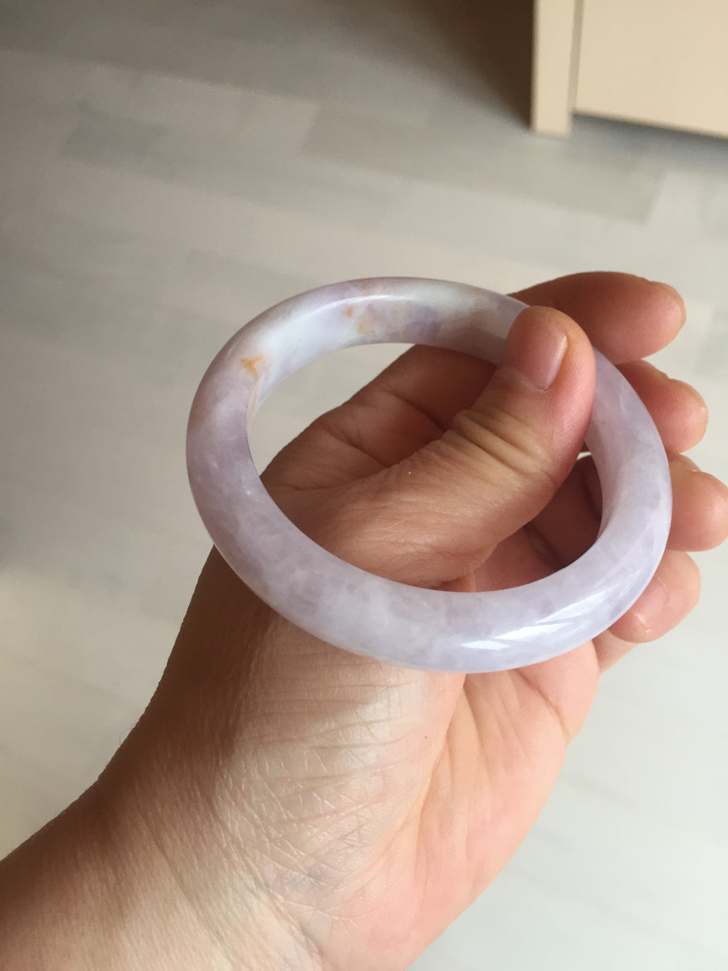 53mm Certified Type A 100% Natural light purple white Jadeite bangle AU15-9429