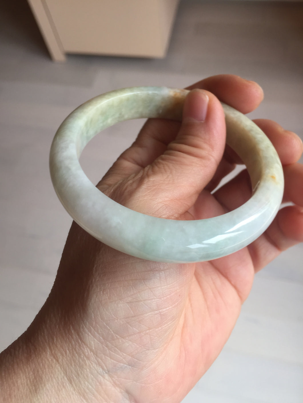 58mm Certificate 100% natural type A light green yellow brown jadeite jade bangle D159-5351