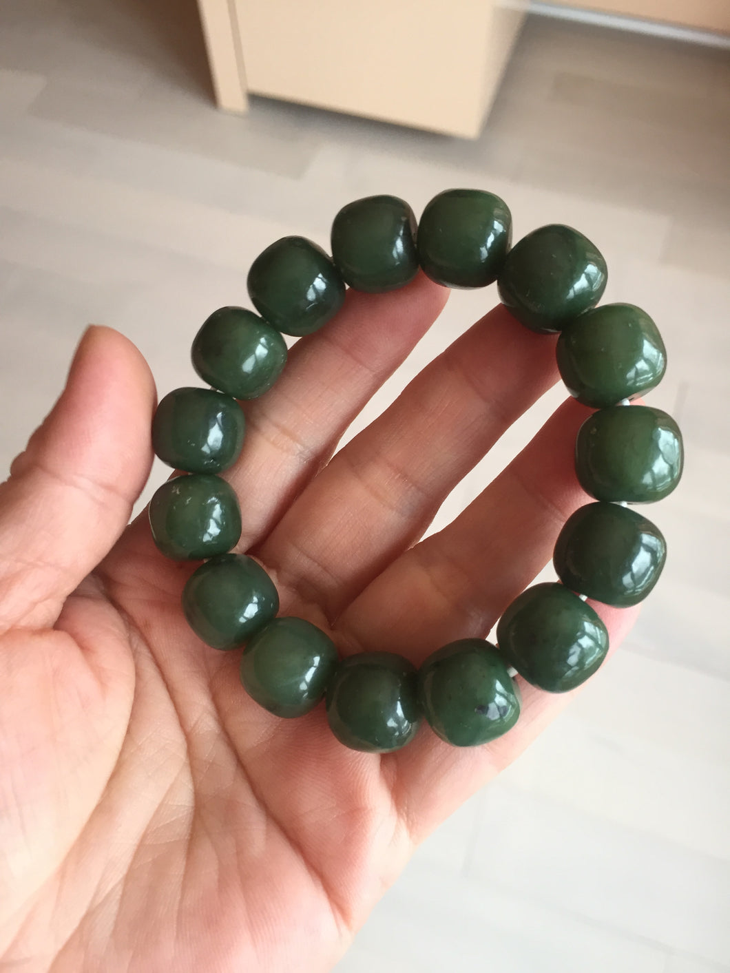 14x13.2mm 100% Natural olive green/brown/black vintage style nephrite Hetian Jade bead bracelet HT97