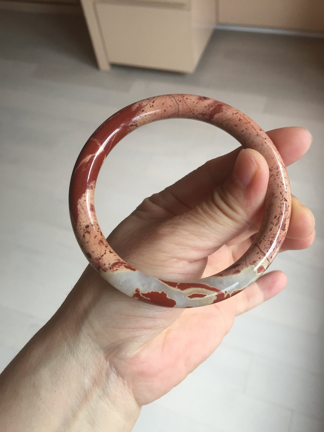 62.4mm 100% natural red/pink slim round cut red jasper stone(鸡血石) bangle SY99