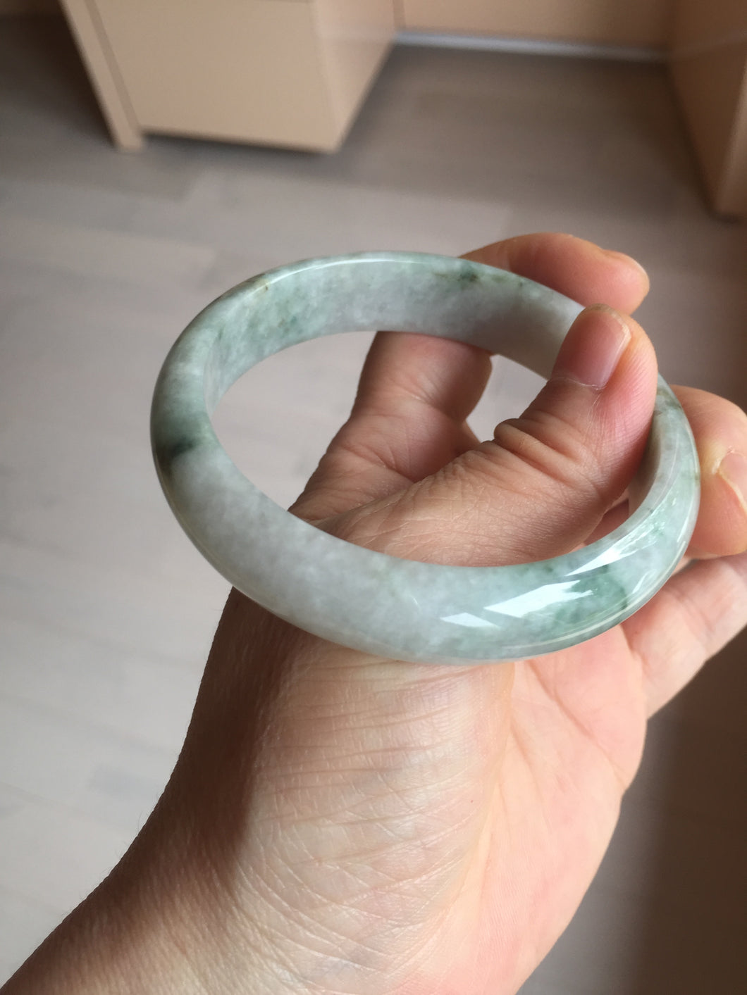 59mm Certified Type A 100% Natural green gray Jadeite Jade bangle BN17-7070