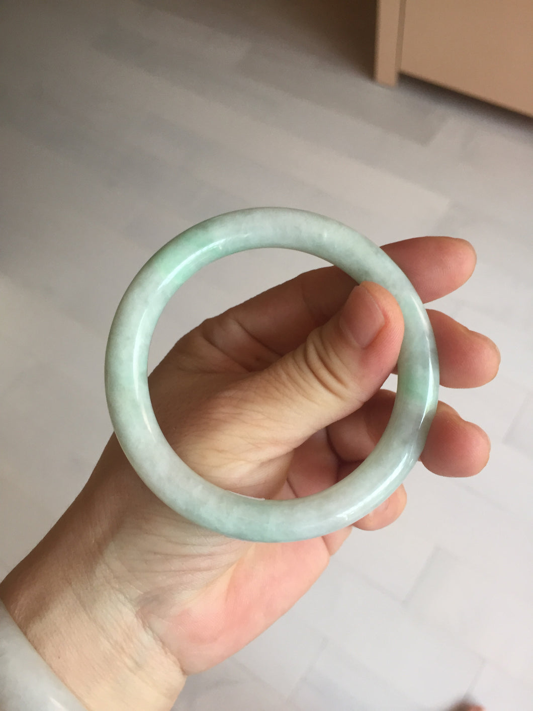 55mm Certified type A 100% Natural sunny green/white round cut Jadeite bangle BN75