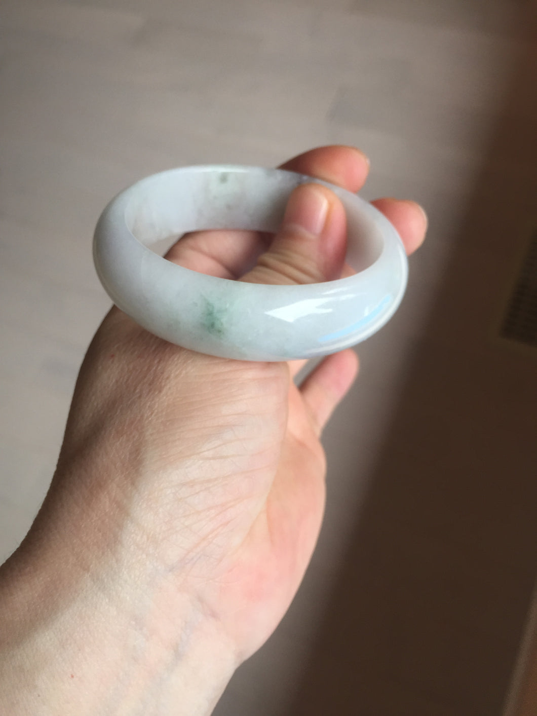 47.5mm certified 100% natural Type A icy watery green white broad style oval jadeite jade bangle BK129-0267