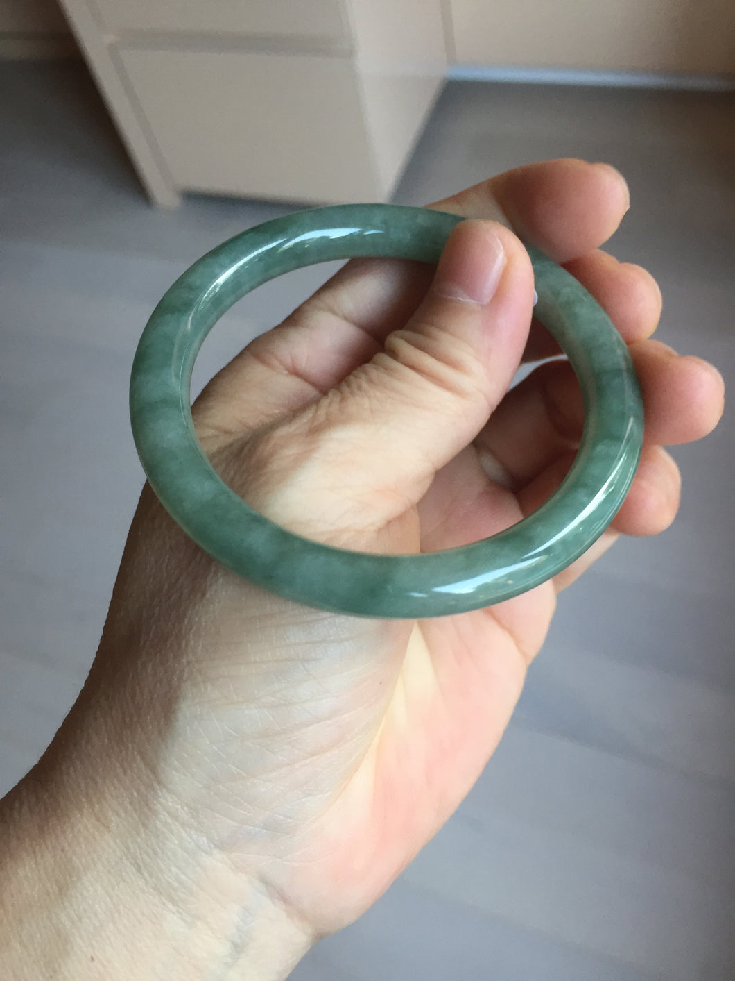 54.5mm Certified type A 100% Natural dark green gray round cut Jadeite bangle PD44-9590