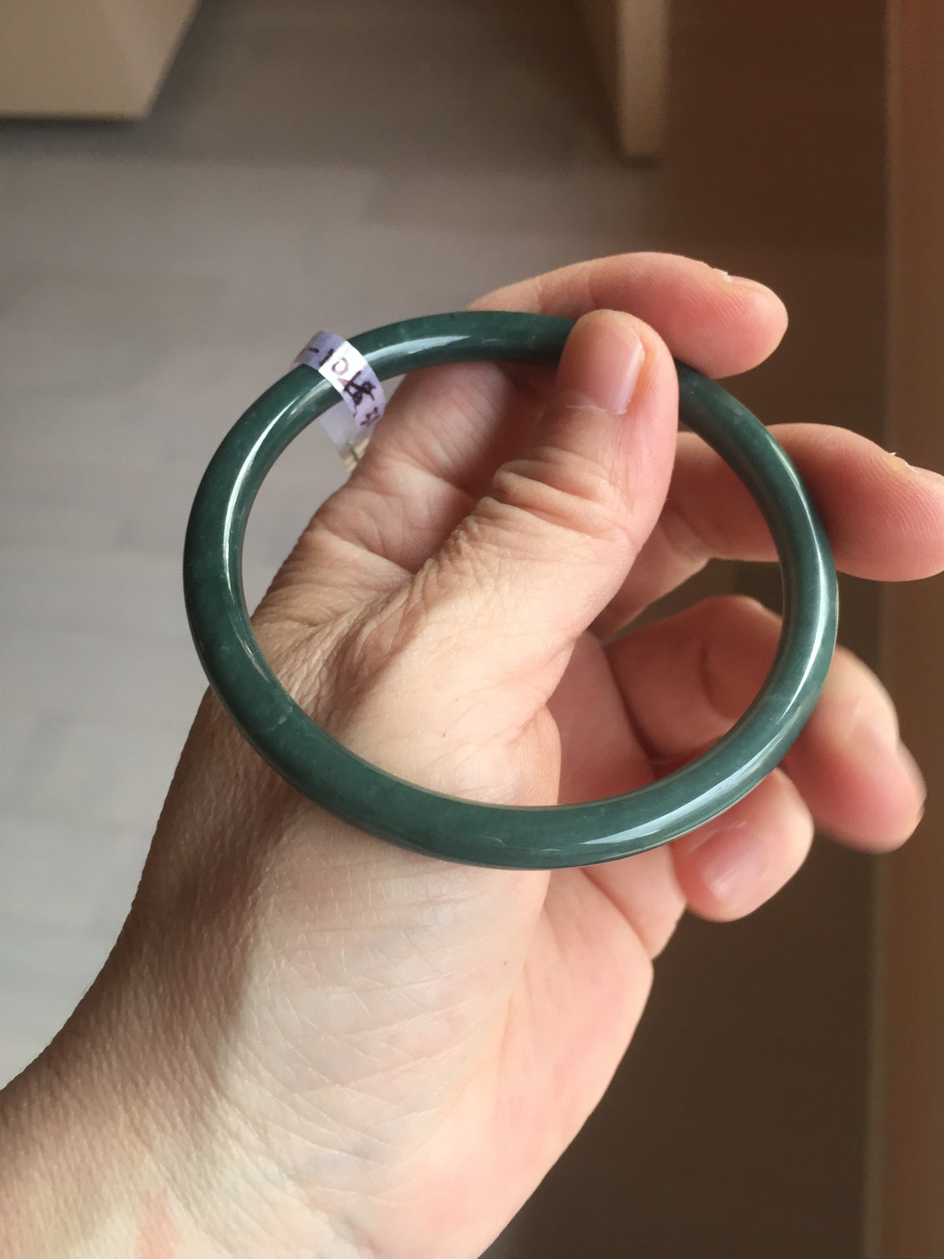 59mm Certified Type A 100% Natural light green/blue/gray Guatemala slim round cut Jadeite bangle BP206-1034