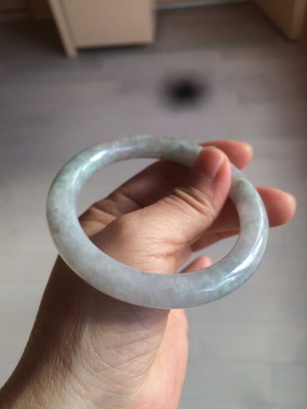 56.7mm certified 100% natural type A light green/purple/yellow (FU LU SHOU) chubby round cut jadeite jade bangle BG71-2938