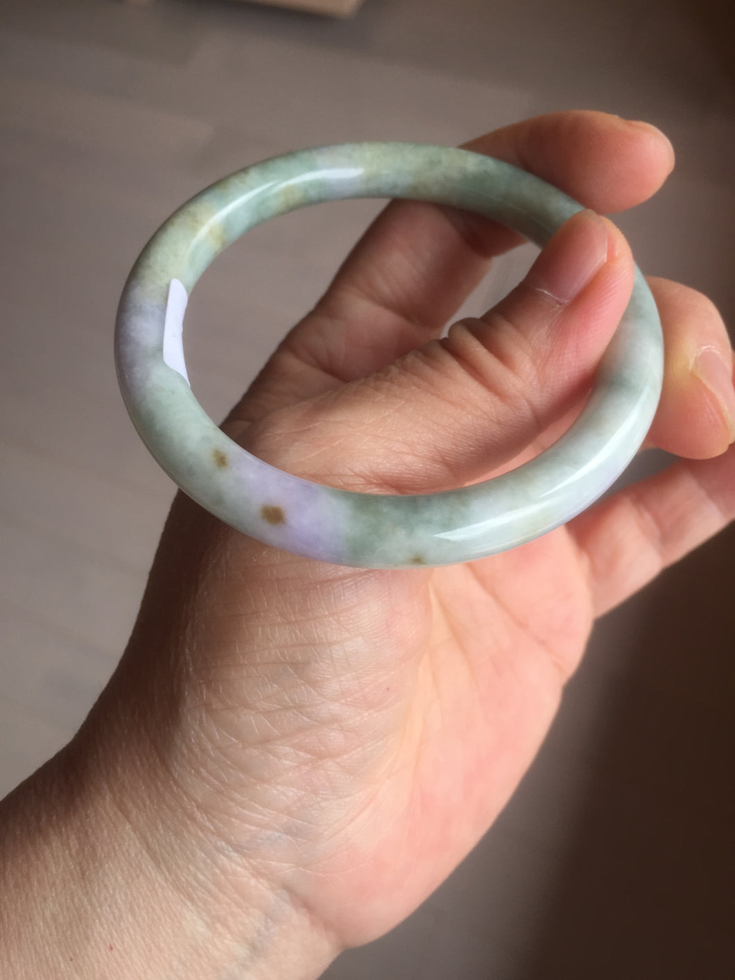 54.2mm certified 100% natural Type A light green/purple/red(FU LU SHOU) round cut jadeite jade bangle PB88-0980