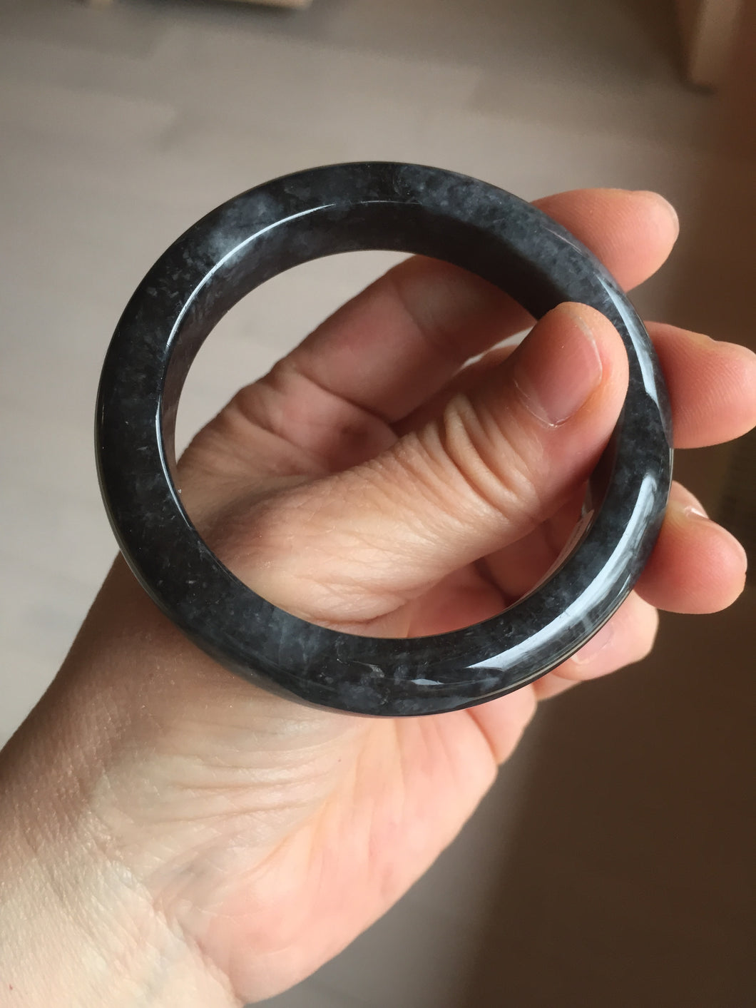 52.5mm certified Type A 100% Natural yellow black(WuJi) black Jadeite Jade bangle PB105-3090