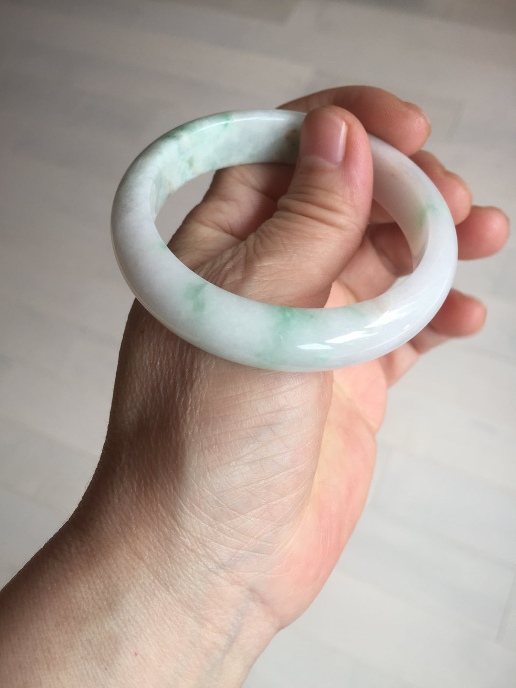 53mm Certified Type A 100% Natural sunny green white(白底青) Jadeite Jade bangle BP45-3174