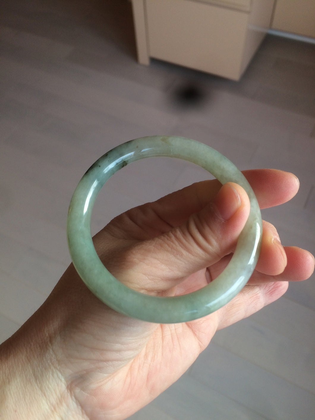 54mm certified 100% natural type A icy watery light green/black round cut jadeite jade bangle BK9-6621