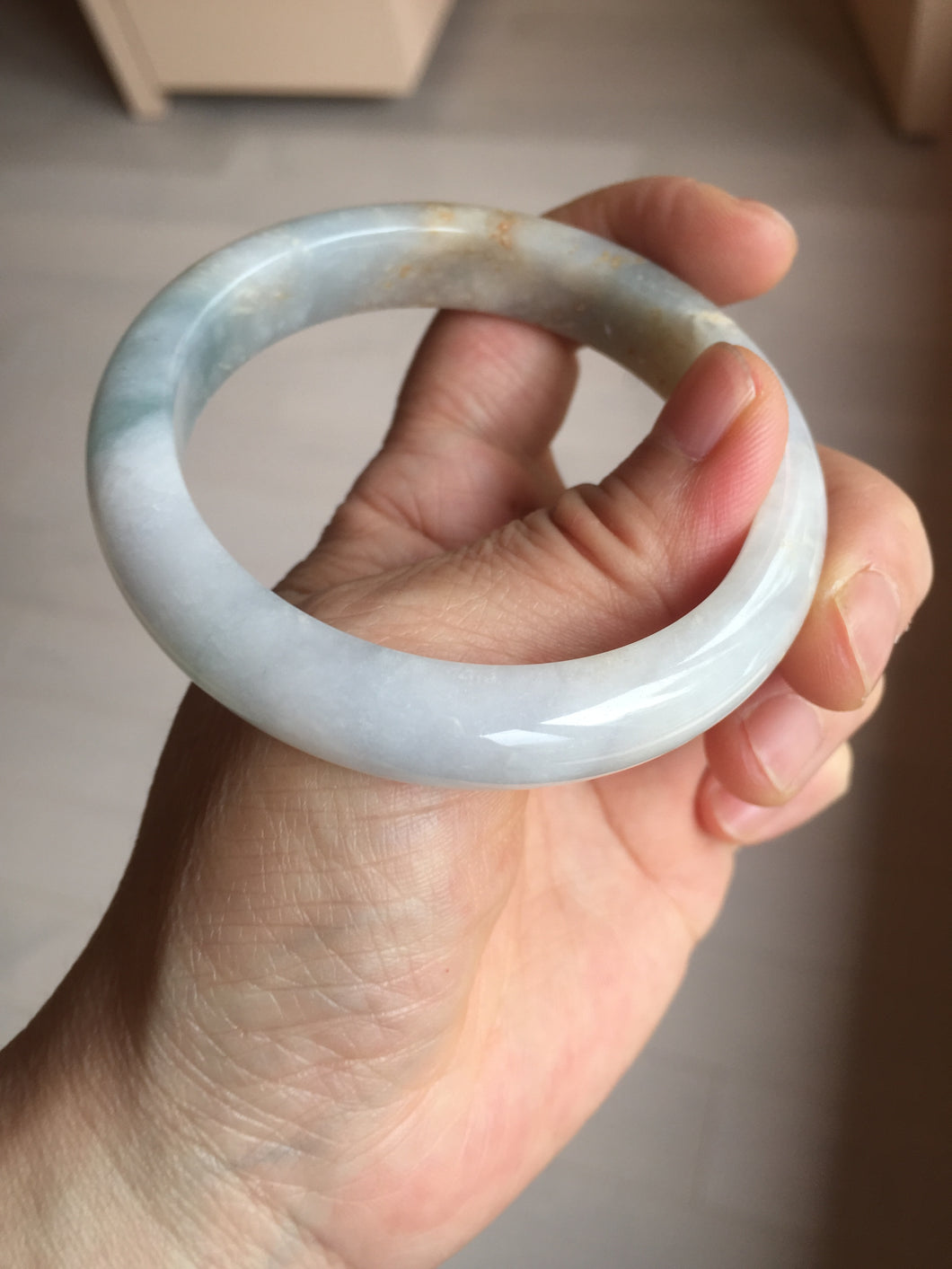 56.4mm certificated Type A 100% Natural light green/blue/brown Jadeite Jade bangle BL119-9432