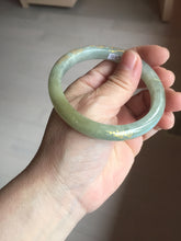 Load image into Gallery viewer, 54.9mm 100% Natural type A dark green yellow carved flowers and golden-painted Jadeite Jade bangle PD97-0277

