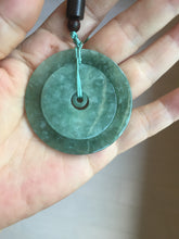 Load image into Gallery viewer, 48mm Type A 100% Natural icy dark green/gray Jadeite Jade safety Guardian donut Pendant PB195-2
