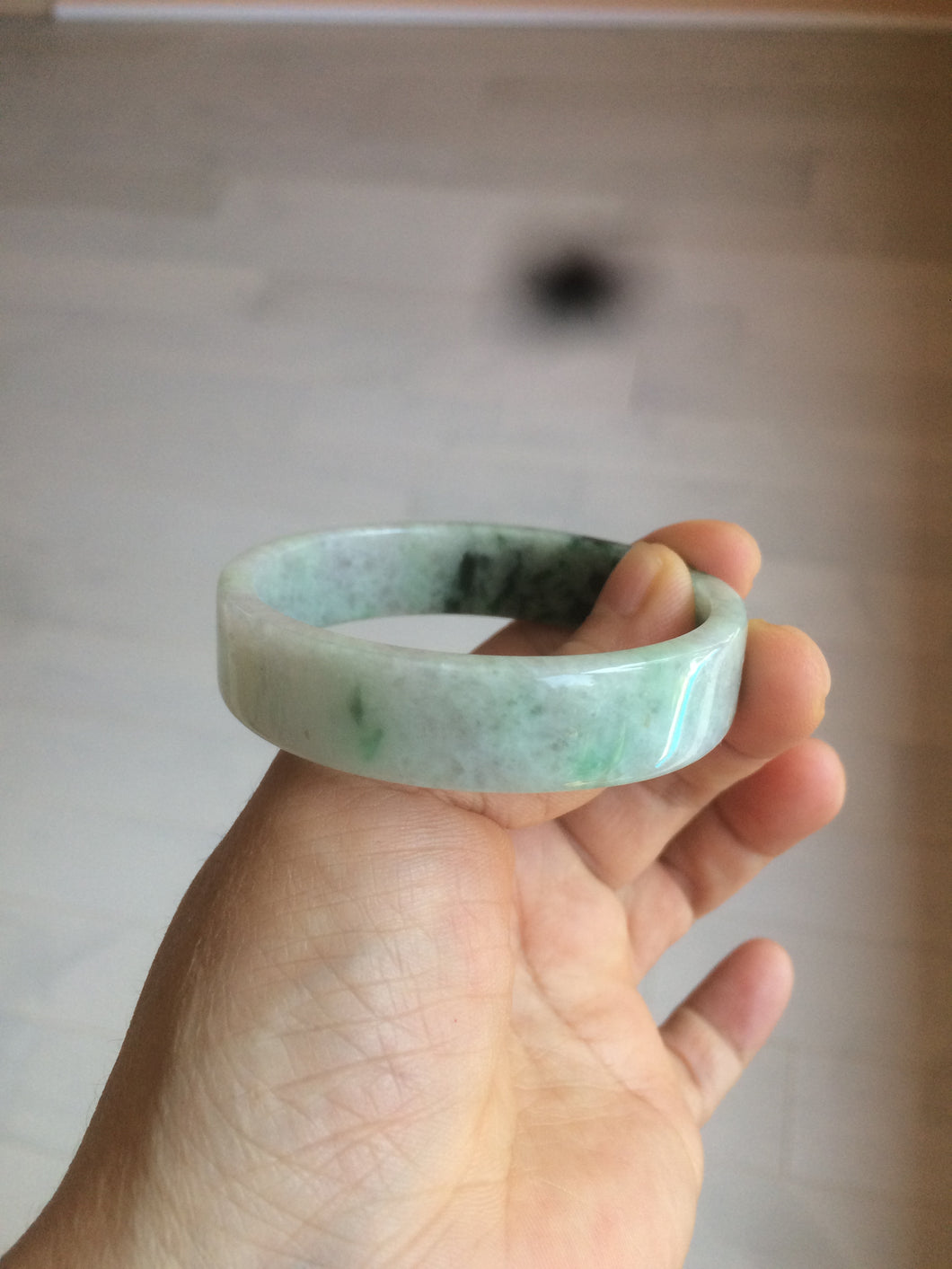 51.7mm Certified type A 100% Natural sunny green/purple square Jadeite Jade  bangle AZ55-7273