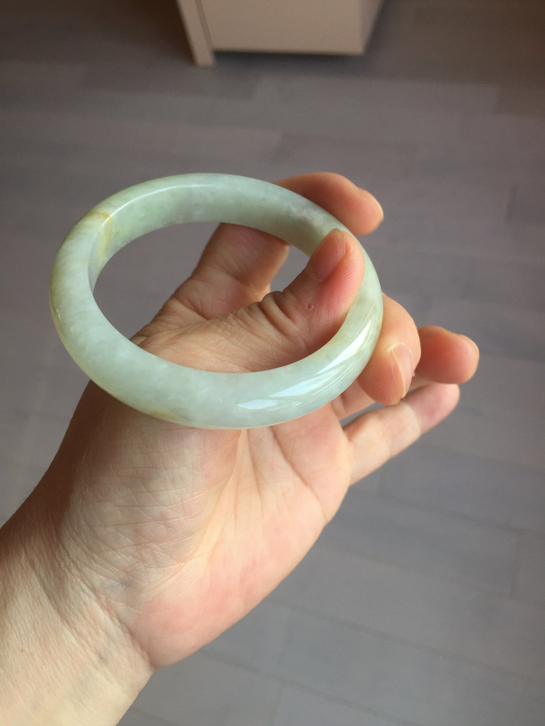 56.6mm certified 100% natural Type A icy watery light yellow/white with jadeite jade bangle BL55-3278