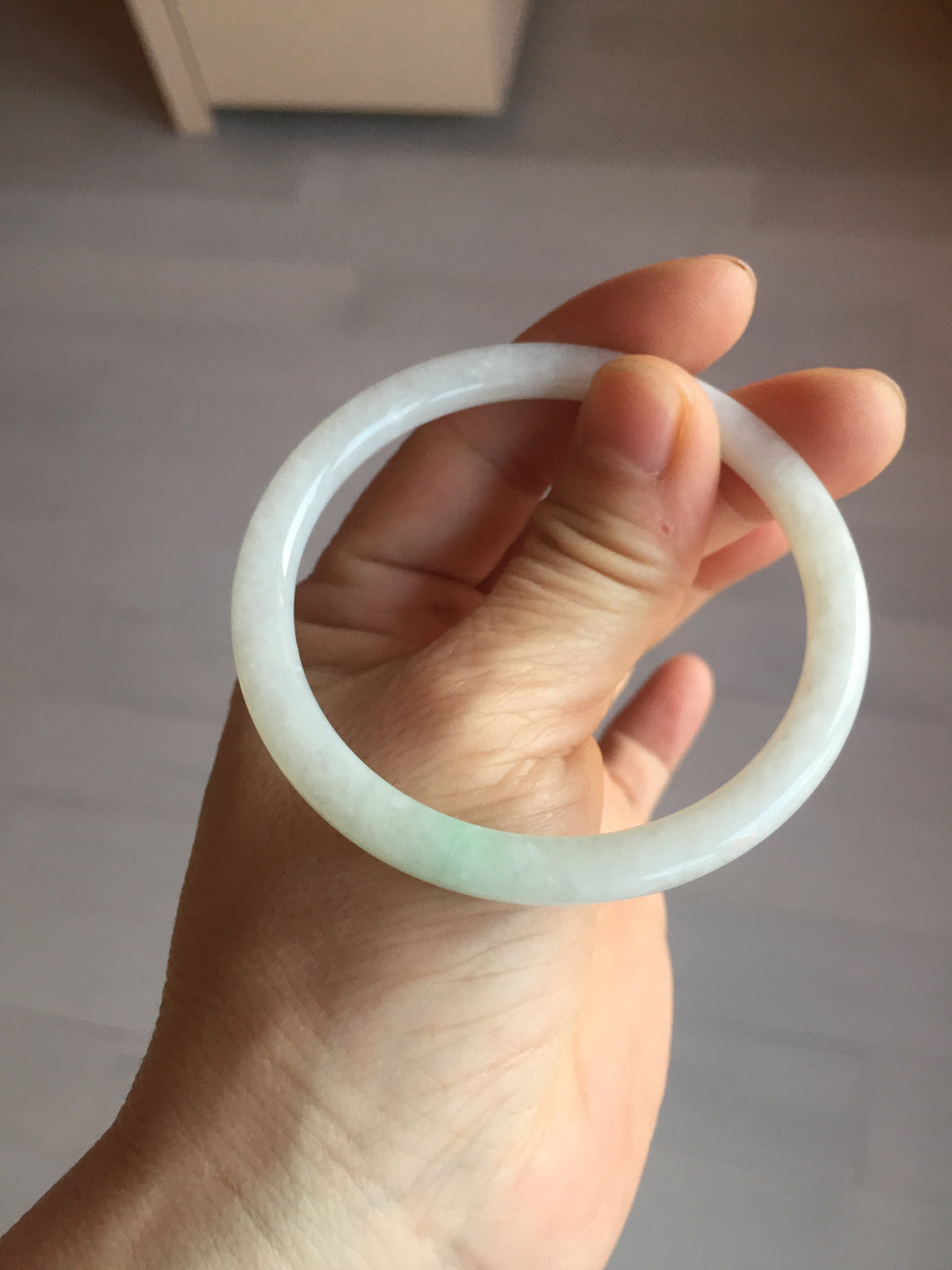 54.5mm certified 100% natural Type A white/sunny green round cut jadeite jade bangle BL50-3524