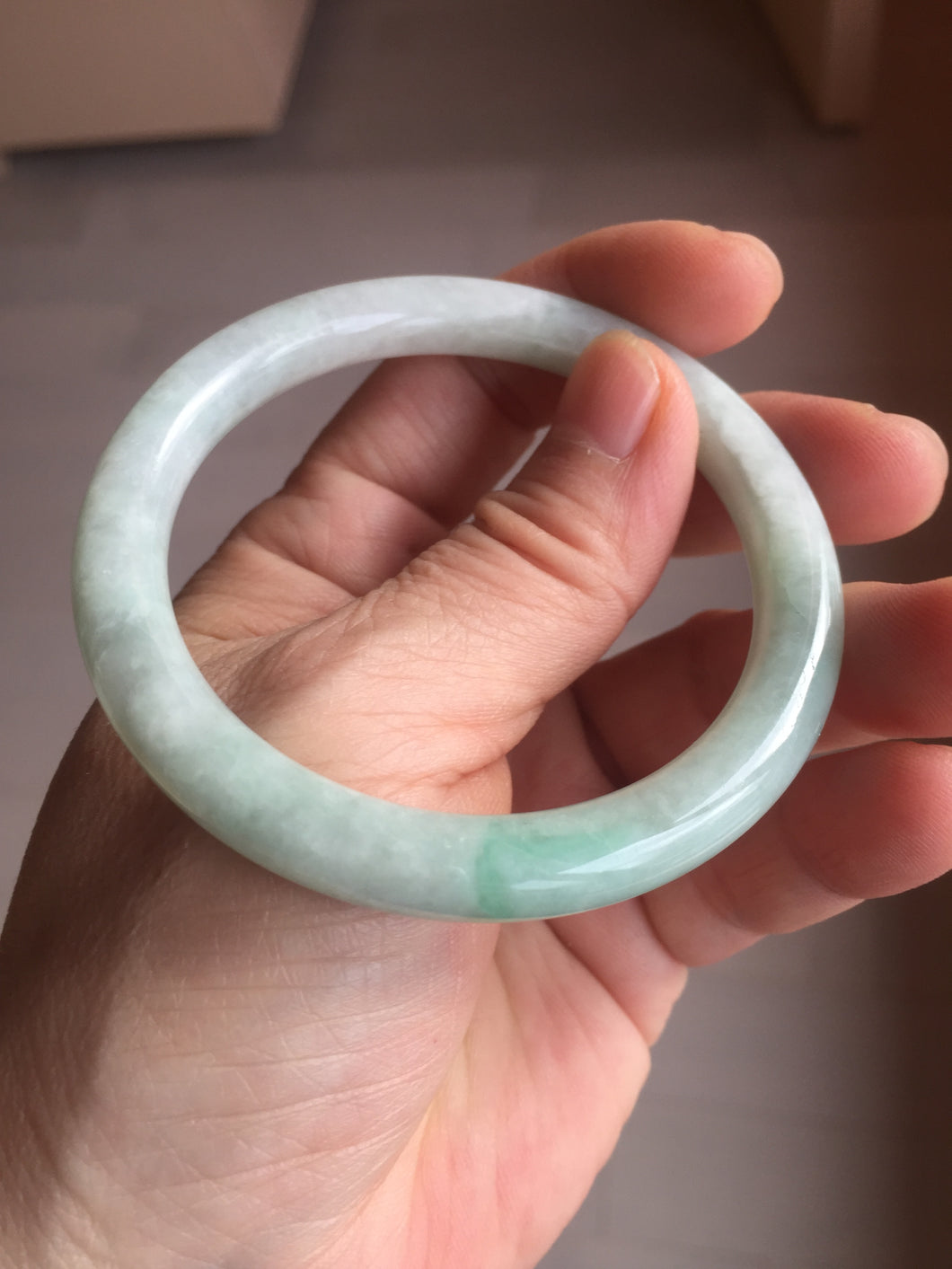 53.6mm certified 100% natural type A white/sunny green round cut jadeite jade bangle AU38-9812