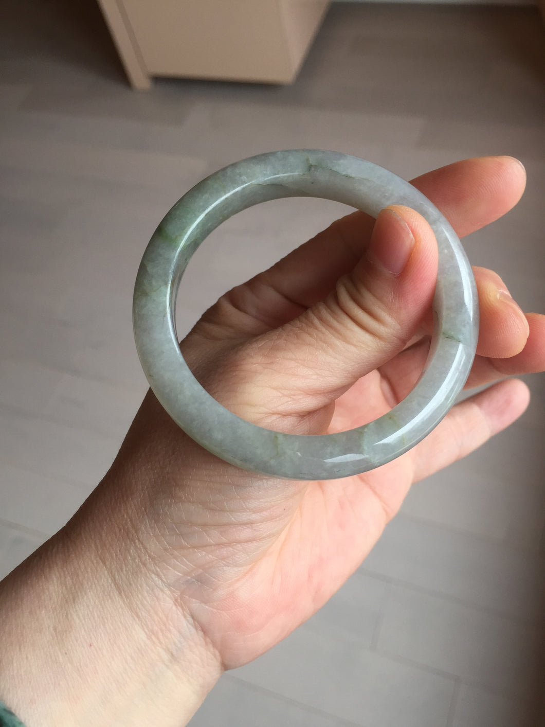 53mm 100% natural certified dark green/gray jadeite jade bangle BM53-8655