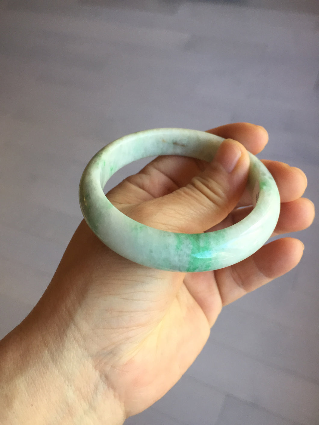 56mm Certified type A 100% Natural sunny green/white Jadeite bangle AY87-3479