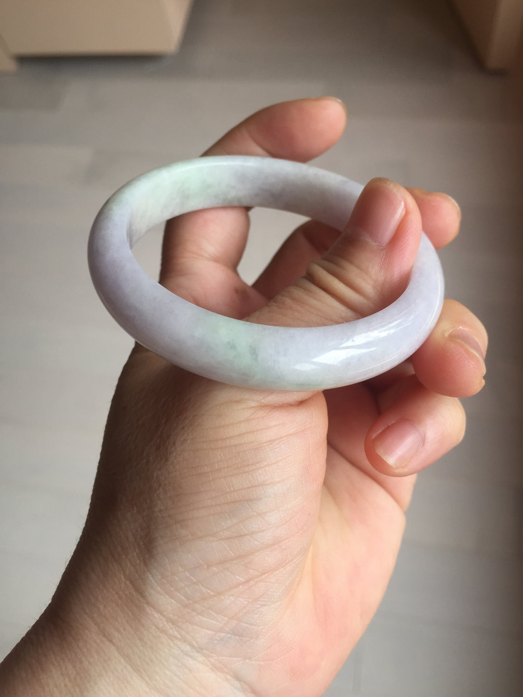 54.5mm certified Type A 100% Natural sunny green purple white Jadeite Jade bangle BQ73-4931