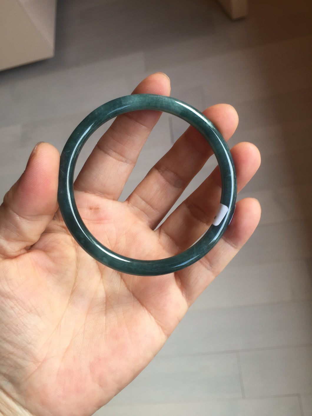 57.9mm Certified Type A 100% Natural dark green/blue/gray slim round cut Jadeite bangle PA149-8840