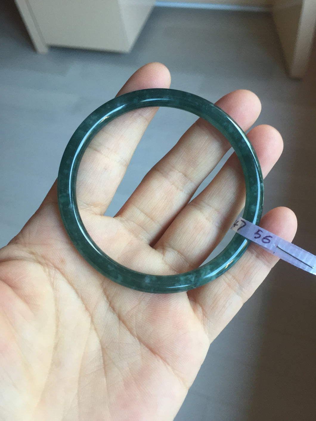 56mm Certified Type A 100% Natural dark green/blue/gray Guatemala slim round cut Jadeite bangle PD16-4447