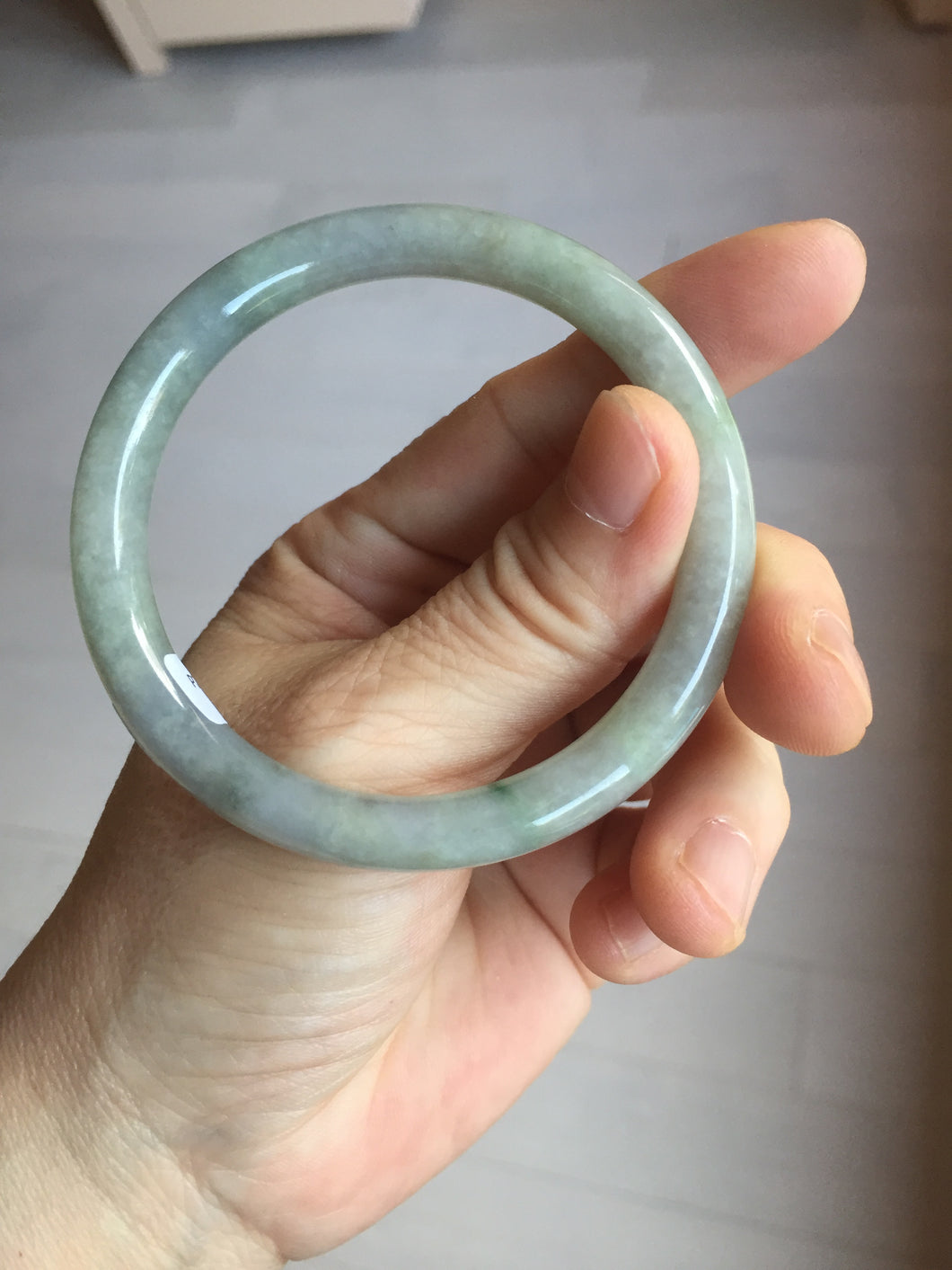 54mm Certified type A 100% Natural  light green purple gray round cut Jadeite bangle PD35-9606