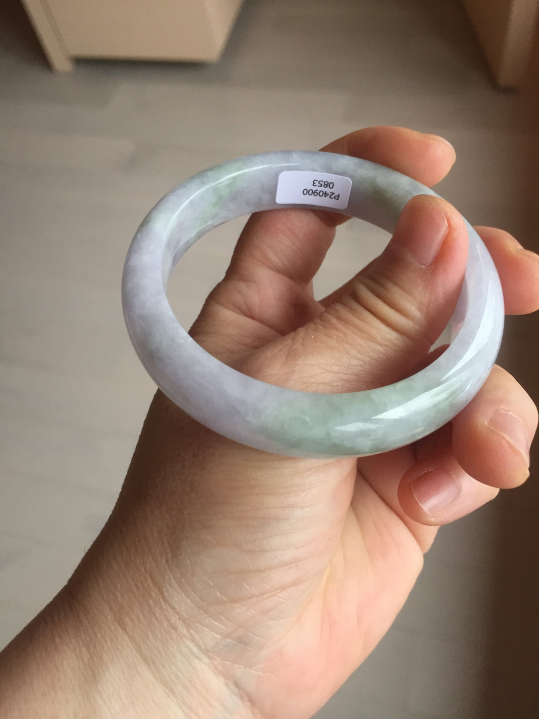 55.4mm certified Type A 100% Natural icy watery green/purple Jadeite Jade bangle AU16-0853