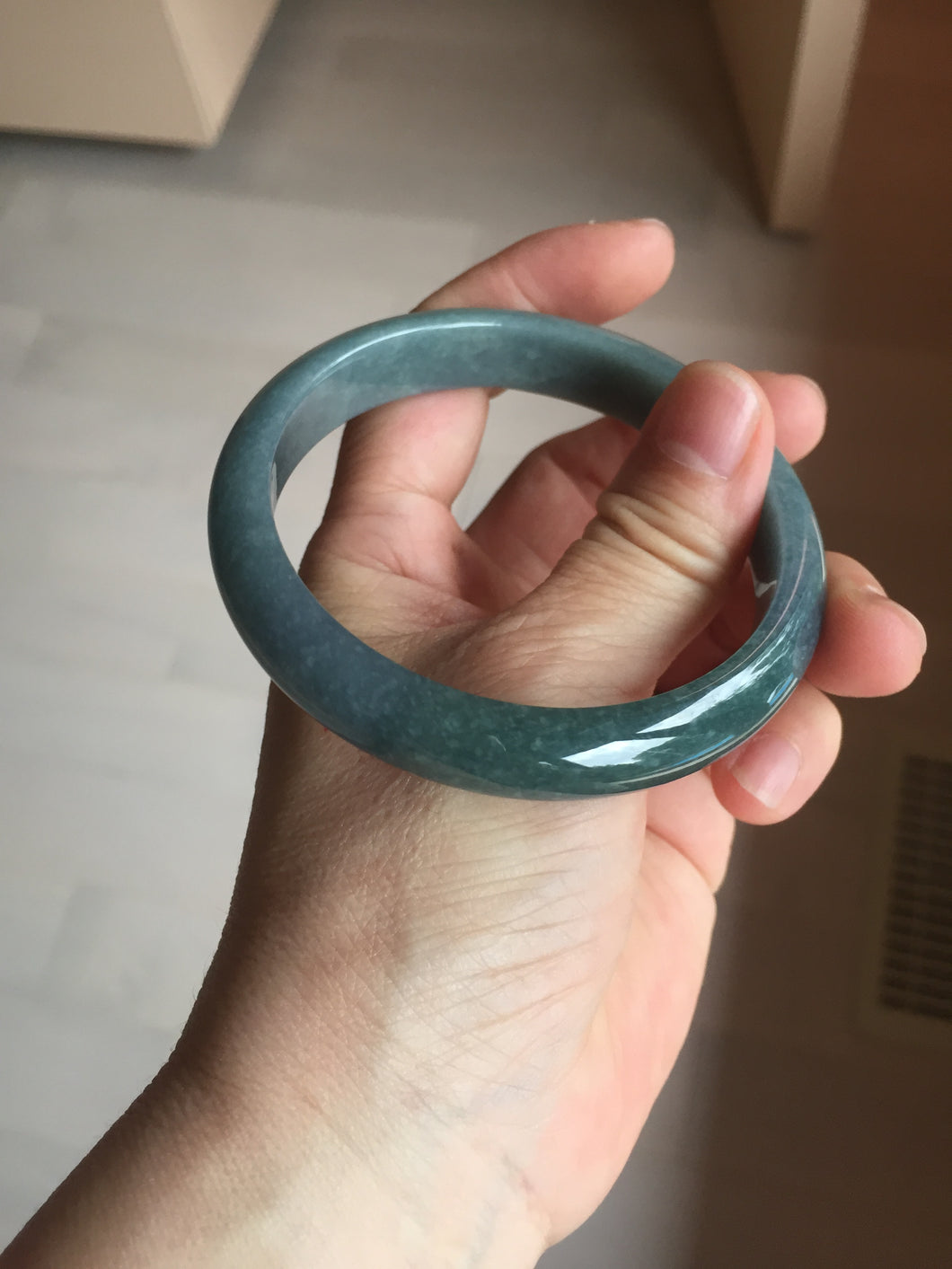 59mm Certified Type A 100% Natural dark green/light blue/gray/black Guatemala Jadeite bangle BQ30-1447