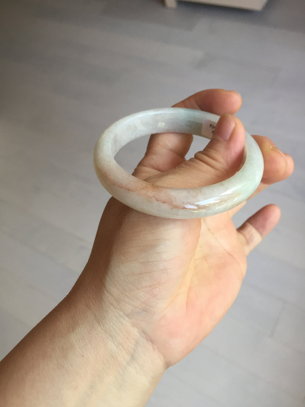 55mm Certified Type A 100% Natural light green white red Jadeite bangle PB197-6665