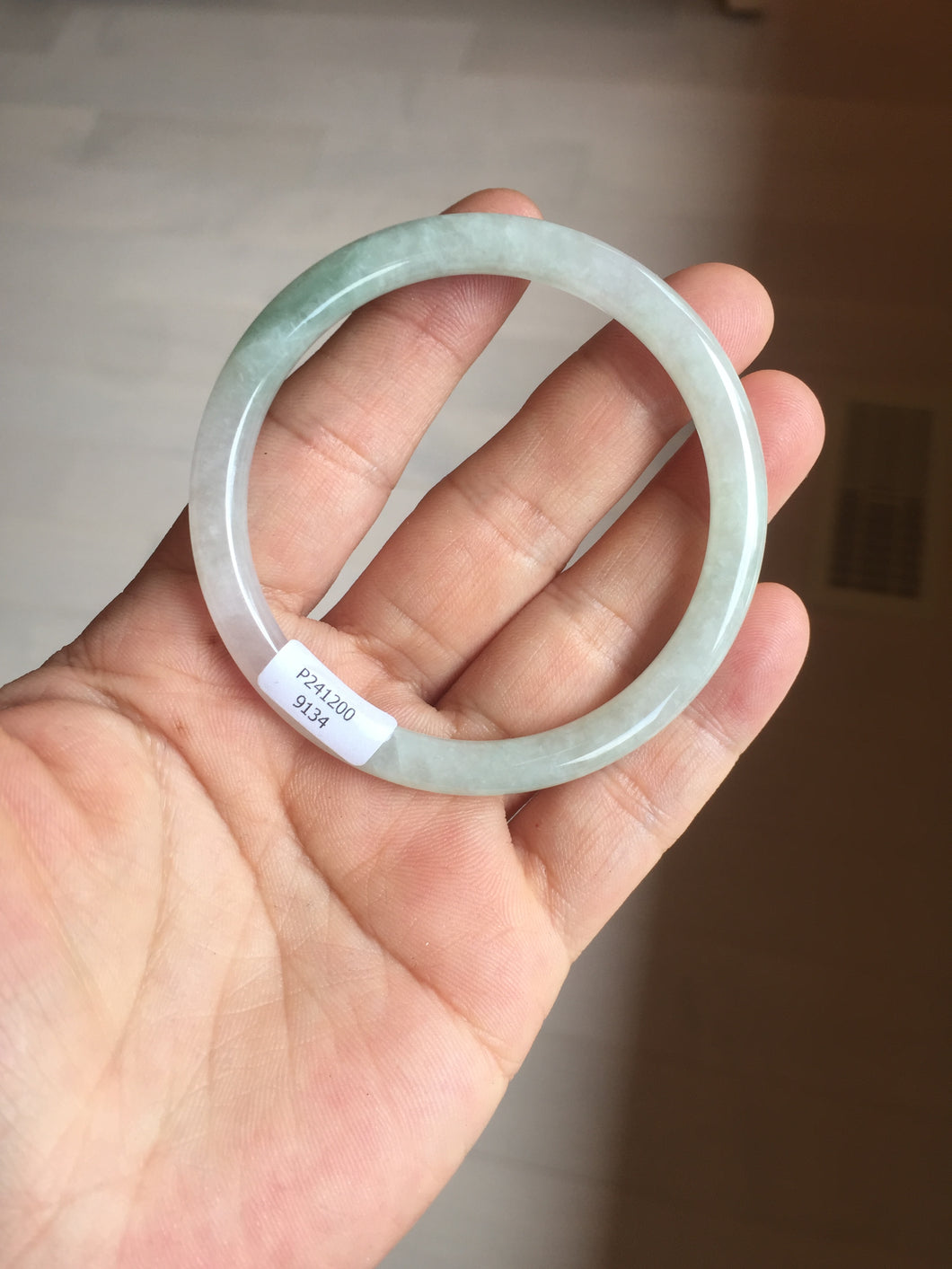 54mm Certified type A 100% Natural icy watery light green purple round cut Jadeite bangle PB182-9126