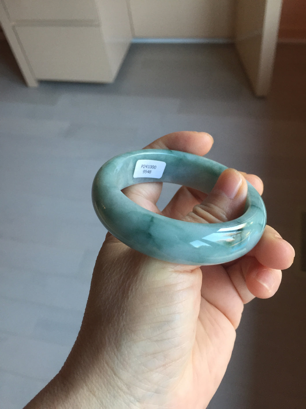 53mm certified 100% natural Type A green white with green floating flowers chubby jadeite bangle PB241-9548