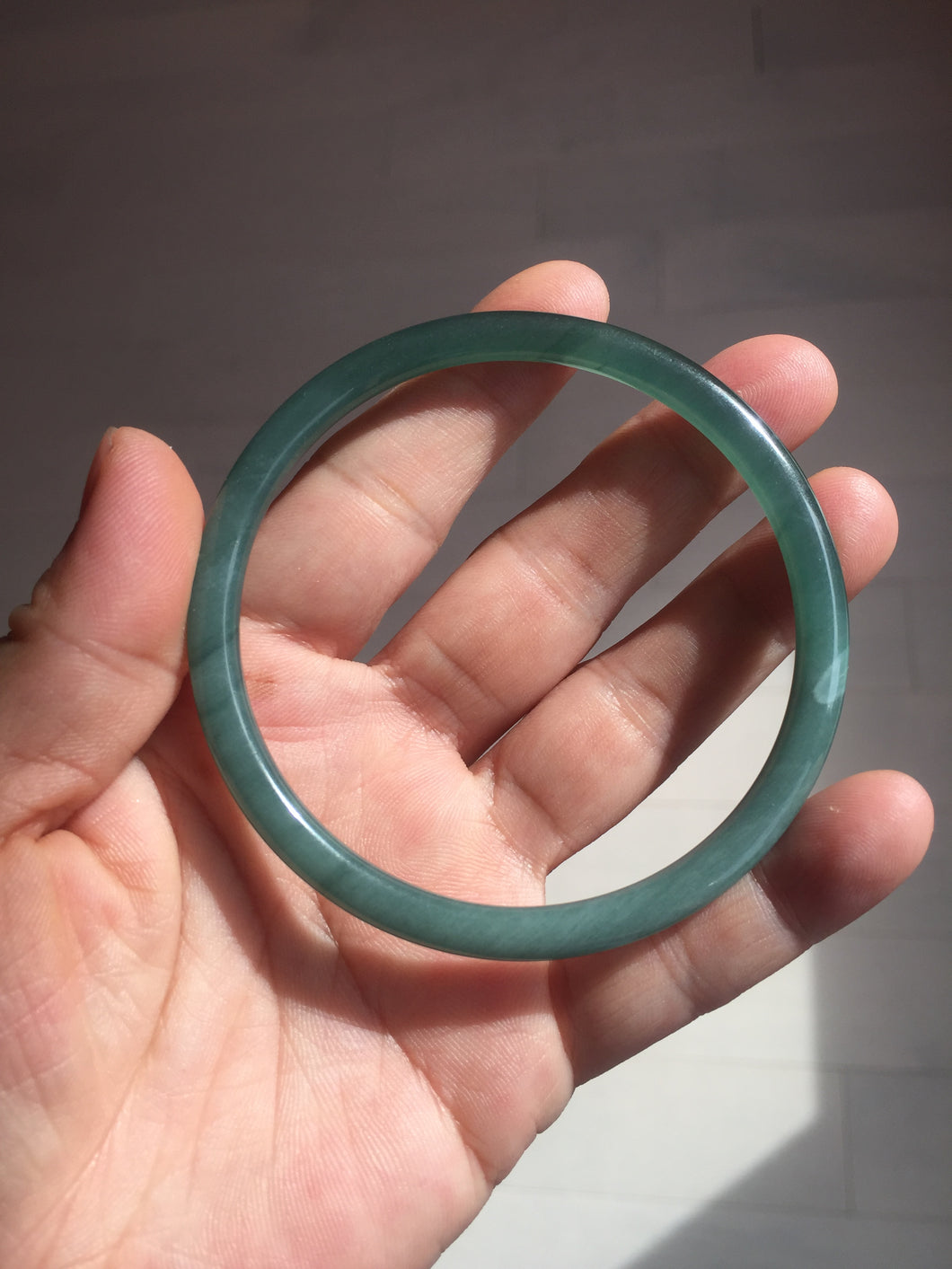 62.3mm Certified Type A 100% Natural icy watery deep sea dark green/blue/gray/black slim round cut Guatemala Jadeite bangle D148-2433