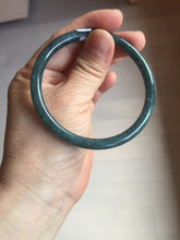 Load image into Gallery viewer, 58.5mm Certified Type A 100% Natural dark green/blue/gray with flying snow Guatemala slim round cut Jadeite bangle PA144-8839
