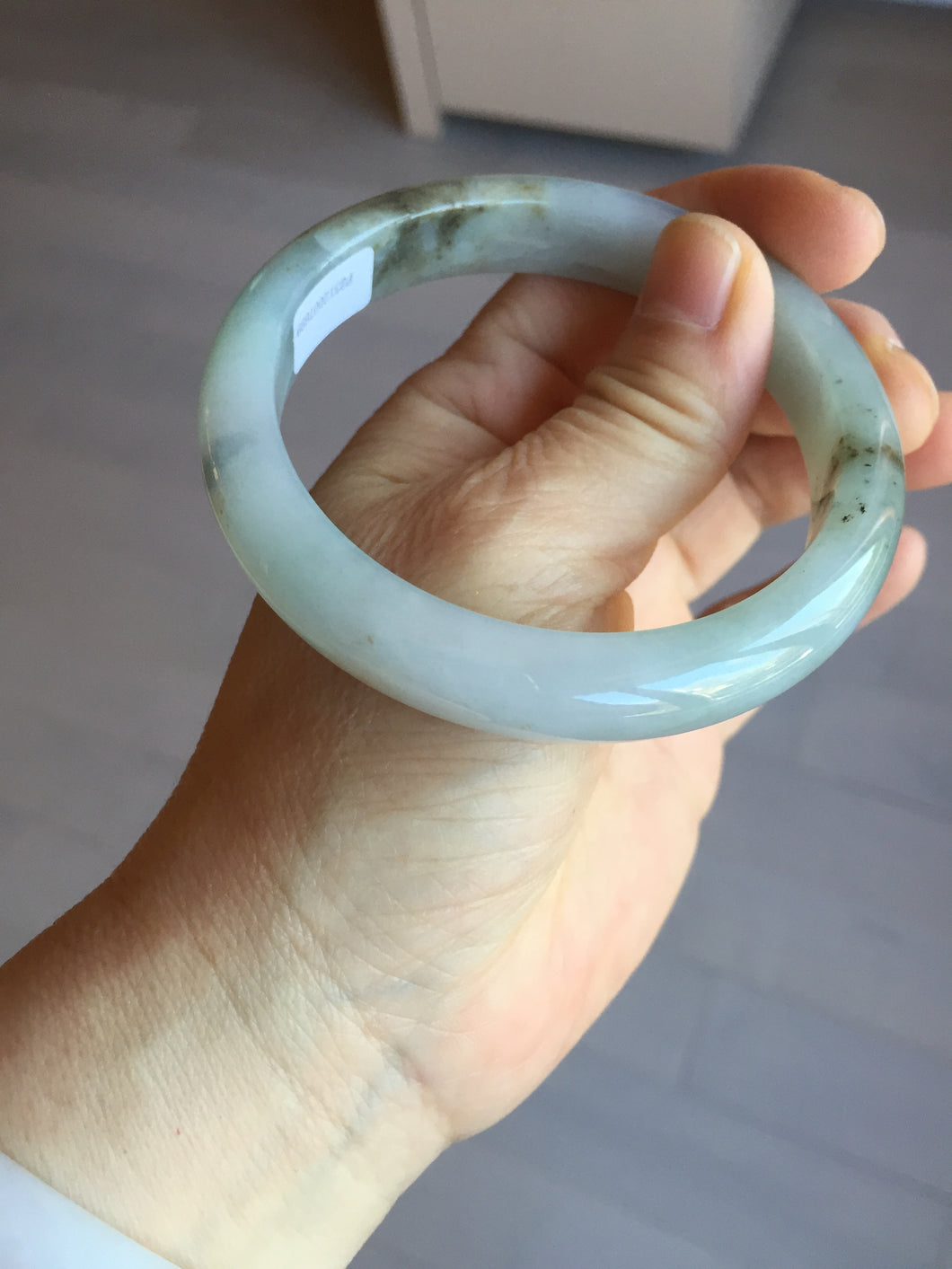 58.5mm Certified Type A 100% Natural icy watery green/gray/brown Jadeite Jade bangle AX136-7699