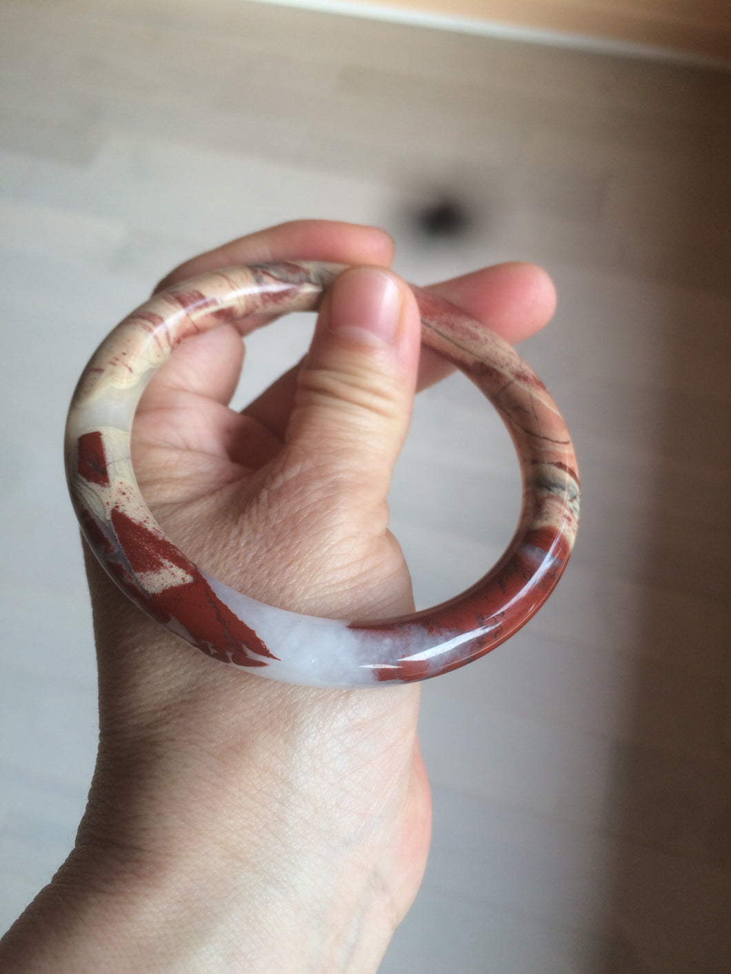 61mm 100% natural red/pink/gray round cut red jasper stone bangle CB74