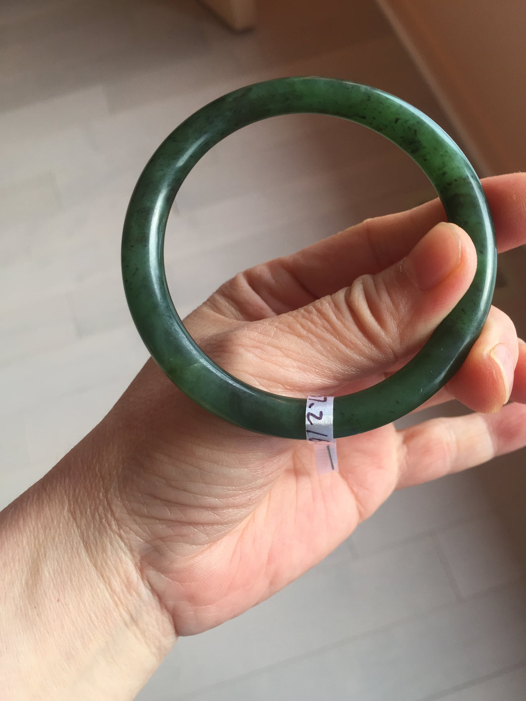 57.2mm 100% Natural dark green(碧玉)  round cut nephrite Jade bangle HHF