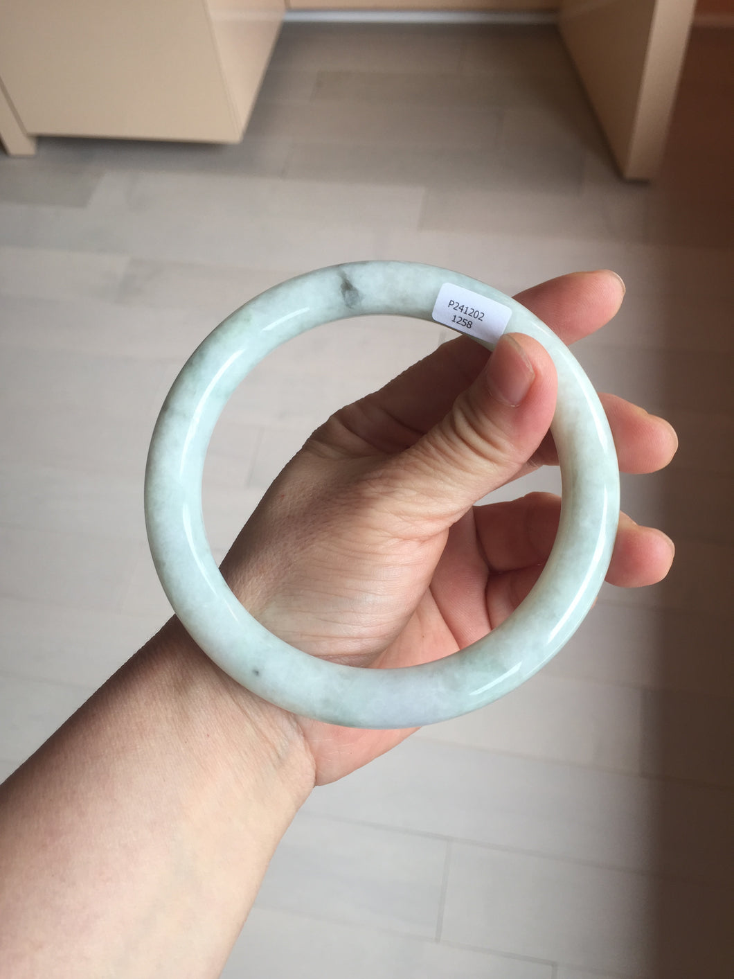 75.2mm certified Type A 100% Natural light green white round cut plus size Jadeite Jade bangle BP172-1258
